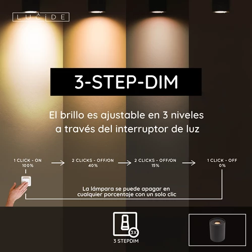 Lucide TUBE - Lámpara de mesa - Ø 9,6 cm - LED 3 StepDim - GU10 - 1x5W 2700K - Negro - USP